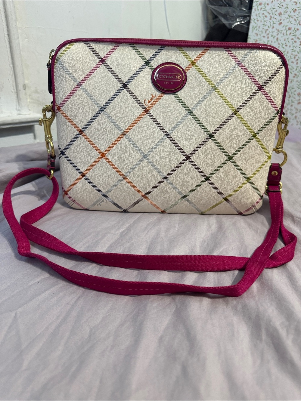 Coach tattersall tablet crossbody case - Picture 1 of 10